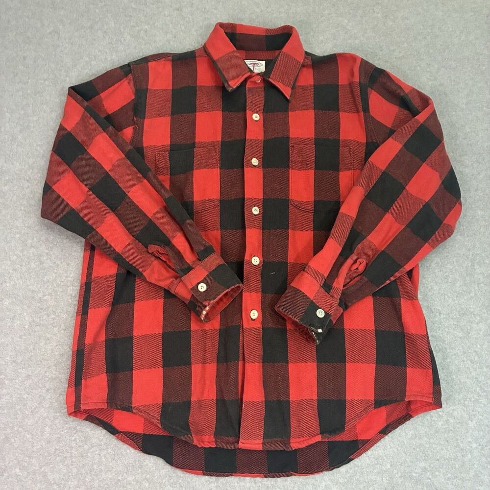 Vintage Winchester Buffalo Plaid Flannel Shirt Red Black Cotton USA Mens L